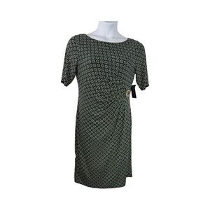 Jessica Howard Short Sleeve Side Ruched Dress W/buckle Size 14 Green Abstract Pr
